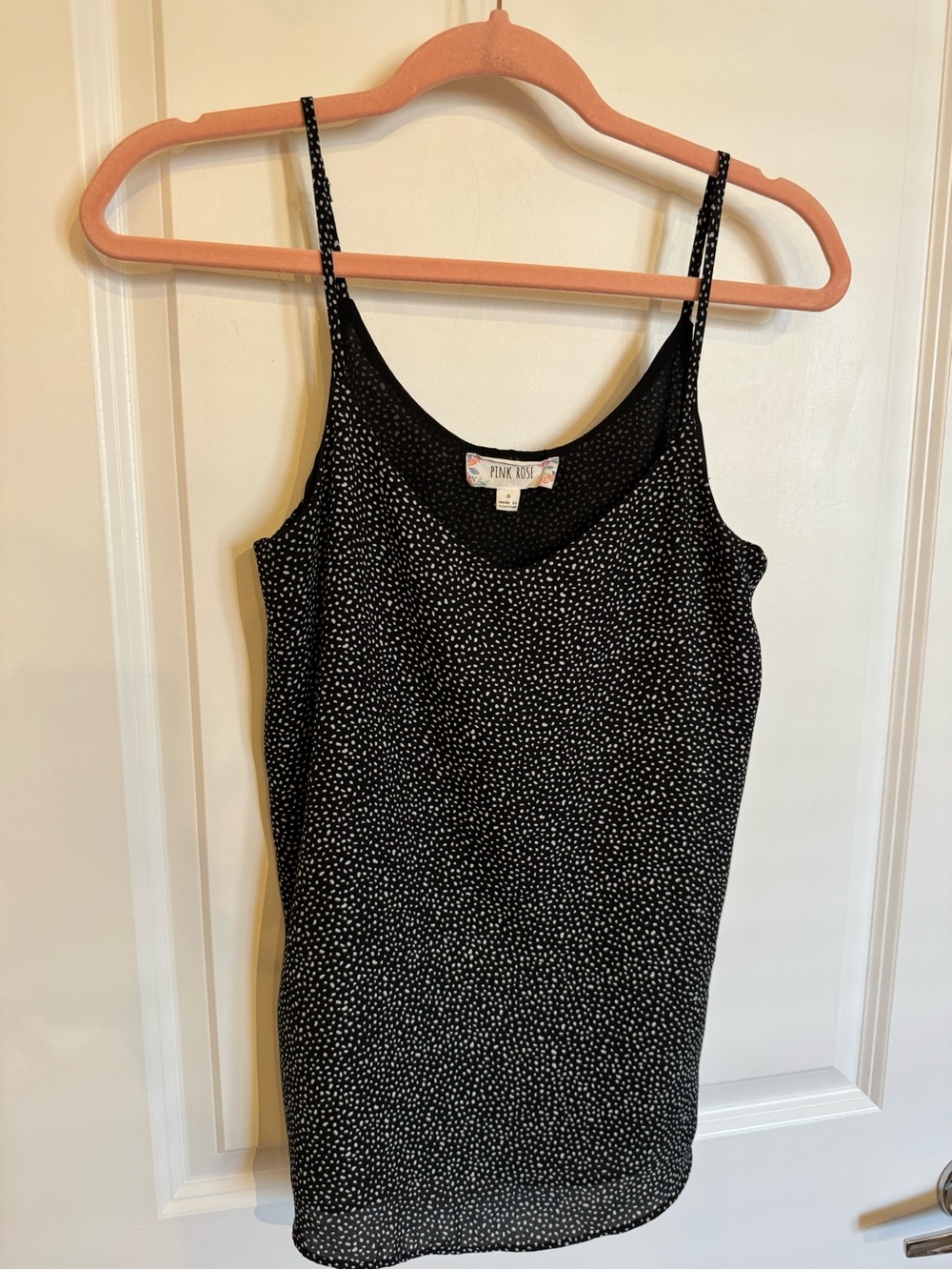 Pink Rose Black Dot-Print Spaghetti Strap Camisole